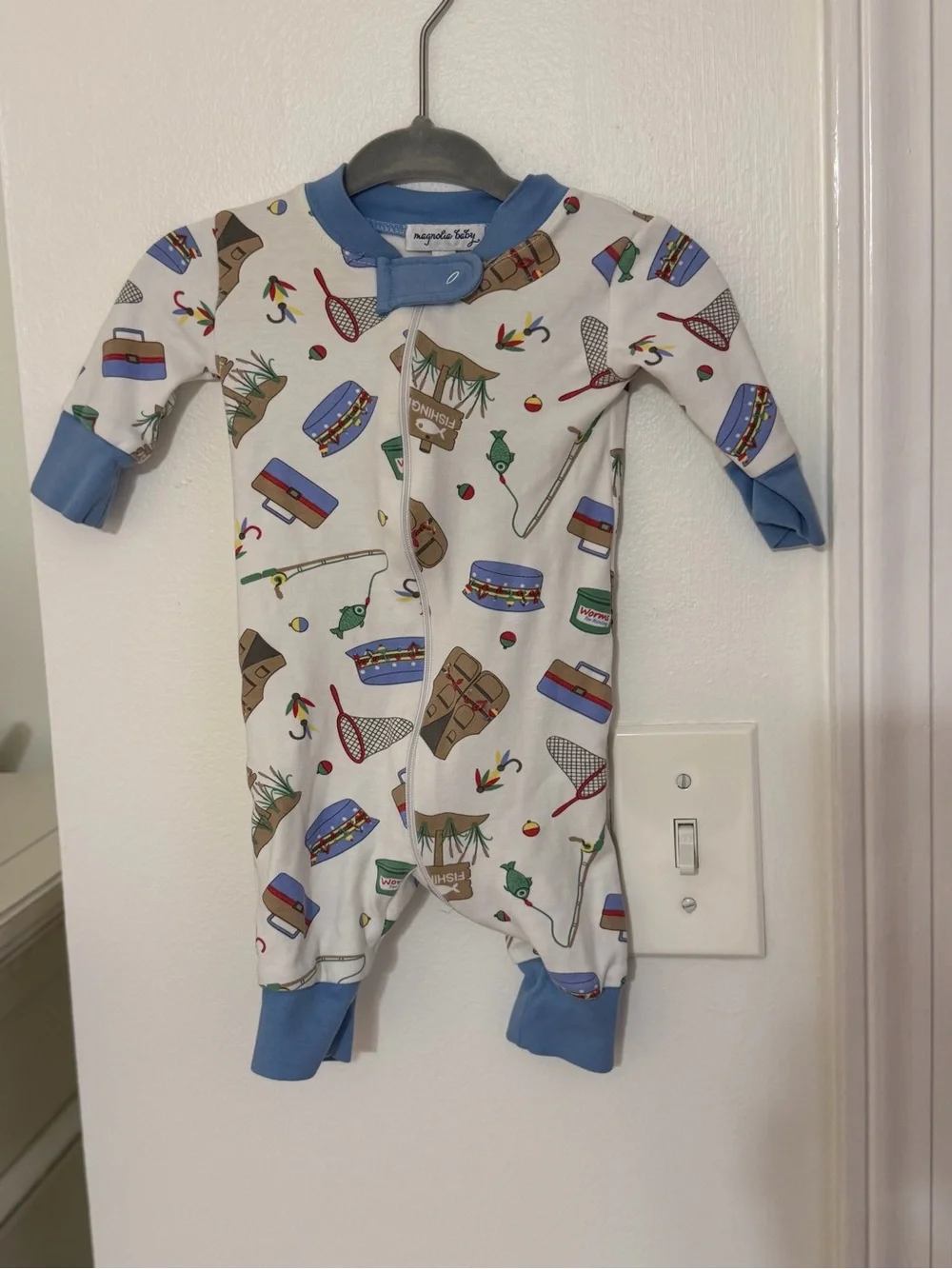 Blue-Trim Printed Baby One-Piece Footie - Magnolia Baby